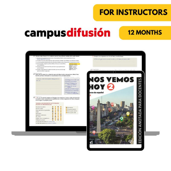 Nos vemos hoy 2 : Livre et cahier numériques Campus Difusión (12 mois) – Professeur Nos vemos hoy 2 : Livre et cahier numériques Campus Difusión (12 mois) – Professeur