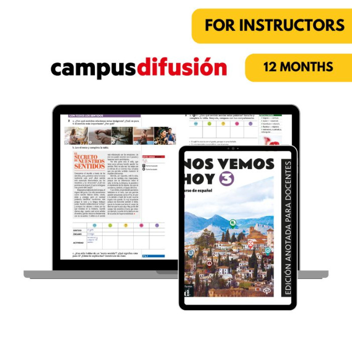 Nos vemos hoy 3 : Livre et cahier numériques Campus Difusión (12 mois) – Professeur Nos vemos hoy 3 : Livre et cahier numériques Campus Difusión (12 mois) – Professeur