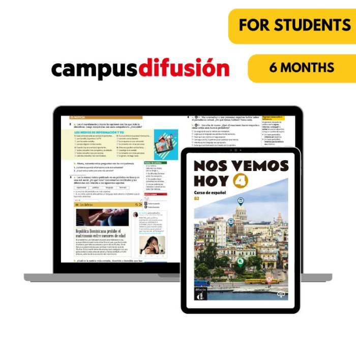 Nos vemos hoy 4 : Livre et cahier numériques Campus Difusión (6 mois) – Élève Nos vemos hoy 4 : Livre et cahier numériques Campus Difusión (6 mois) – Élève