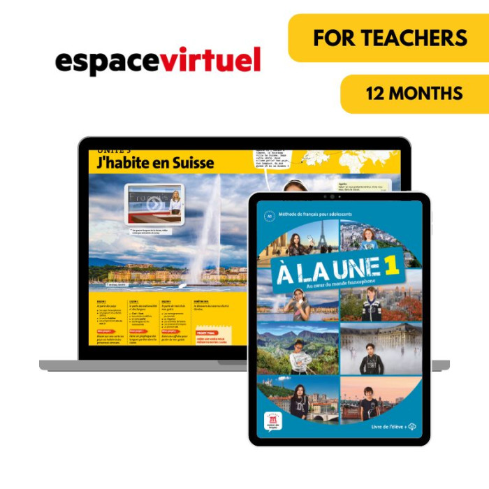 À la Une 1: Livre et cahier numériques Espace Virtuel (12 mois) – Professeur