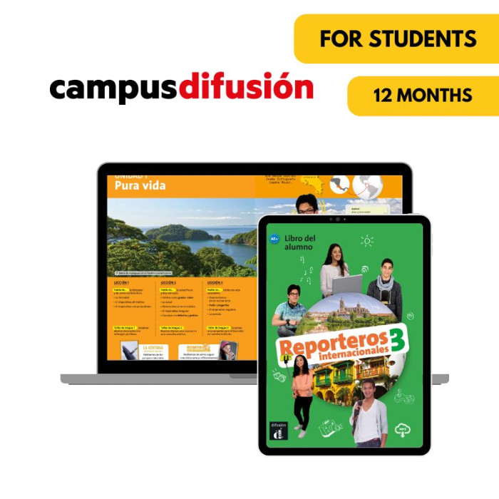 Reporteros internacionales 3 : Livre et cahier numériques Campus Difusión (12 mois) – Élève Reporteros internacionales 3 : Livre et cahier numériques Campus Difusión (12 mois) – Élève