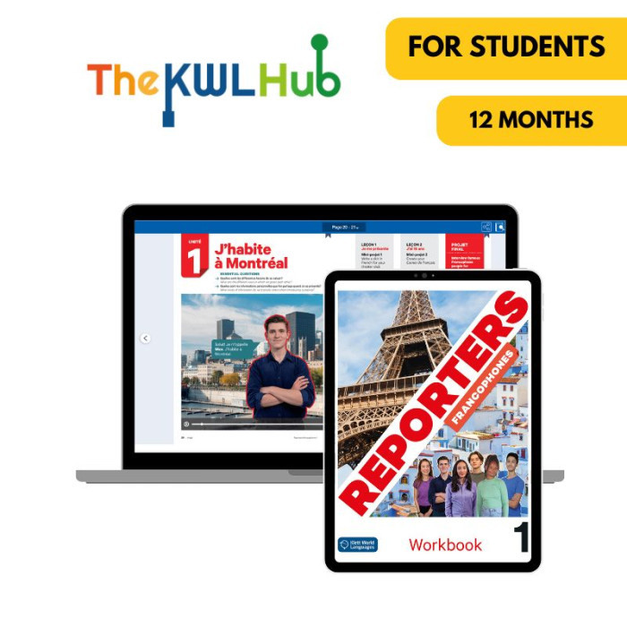 Reporters francophones 1: Livre numérique The KWL Hub (12 mois) – Élève (éd. canadienne)